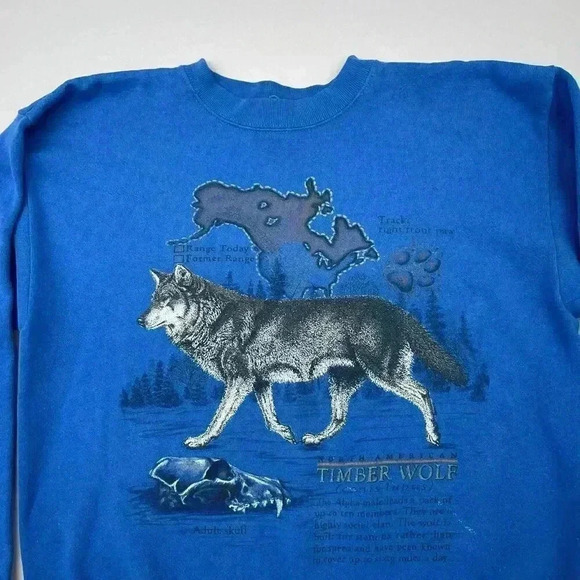 Vintage Tultex Sweatshirt Large Men Timber Wolf Graphic Crewneck Pullover Fleece - Picture 3 of 9